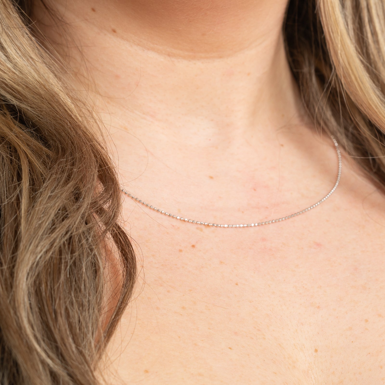 18K White Gold Bead Chain Necklace - 1.14mm Thin Delicate Chain - 17.5 Inch Length - Perfect for Layering, Pendants & Everyday Elegance