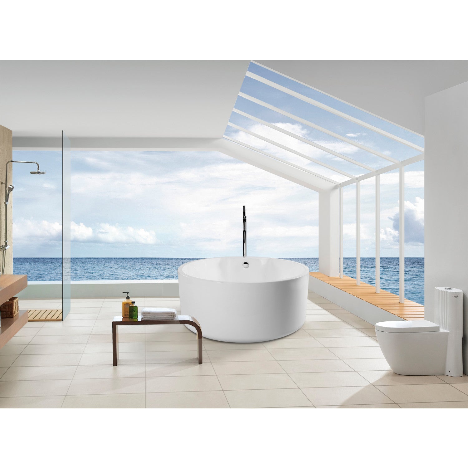 Aqua Eden 53 Inch Acrylic Round Freestanding Bathtub - Double Ended Soaking Tub with Drain, Glossy White Finish for Luxury Bathroom & Spa Relaxation