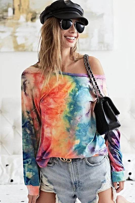 BiBi Tie Dye Soft Knit Jersey Top for Women - Comfortable Casual T-Shirt for Summer, Beach, and Everyday Wear