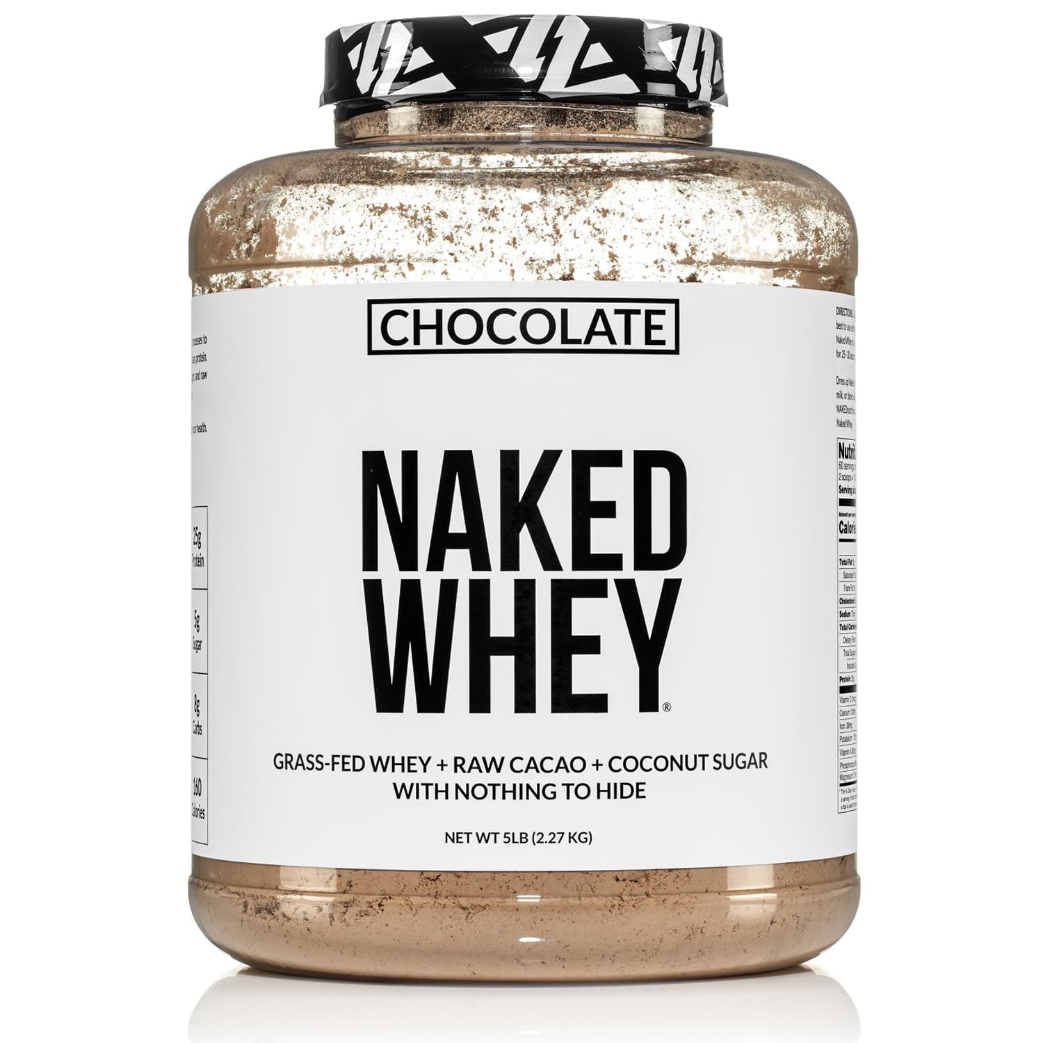 Naked Whey Chocolate Protein Powder - 5lb Bulk, All Natural Grass Fed, Organic Chocolate & Coconut Sugar, GMO Free, Soy Free, Gluten Free for Muscle Growth & Recovery (60 Servings) - Perfect for Post-Workout Shakes & Smoothies