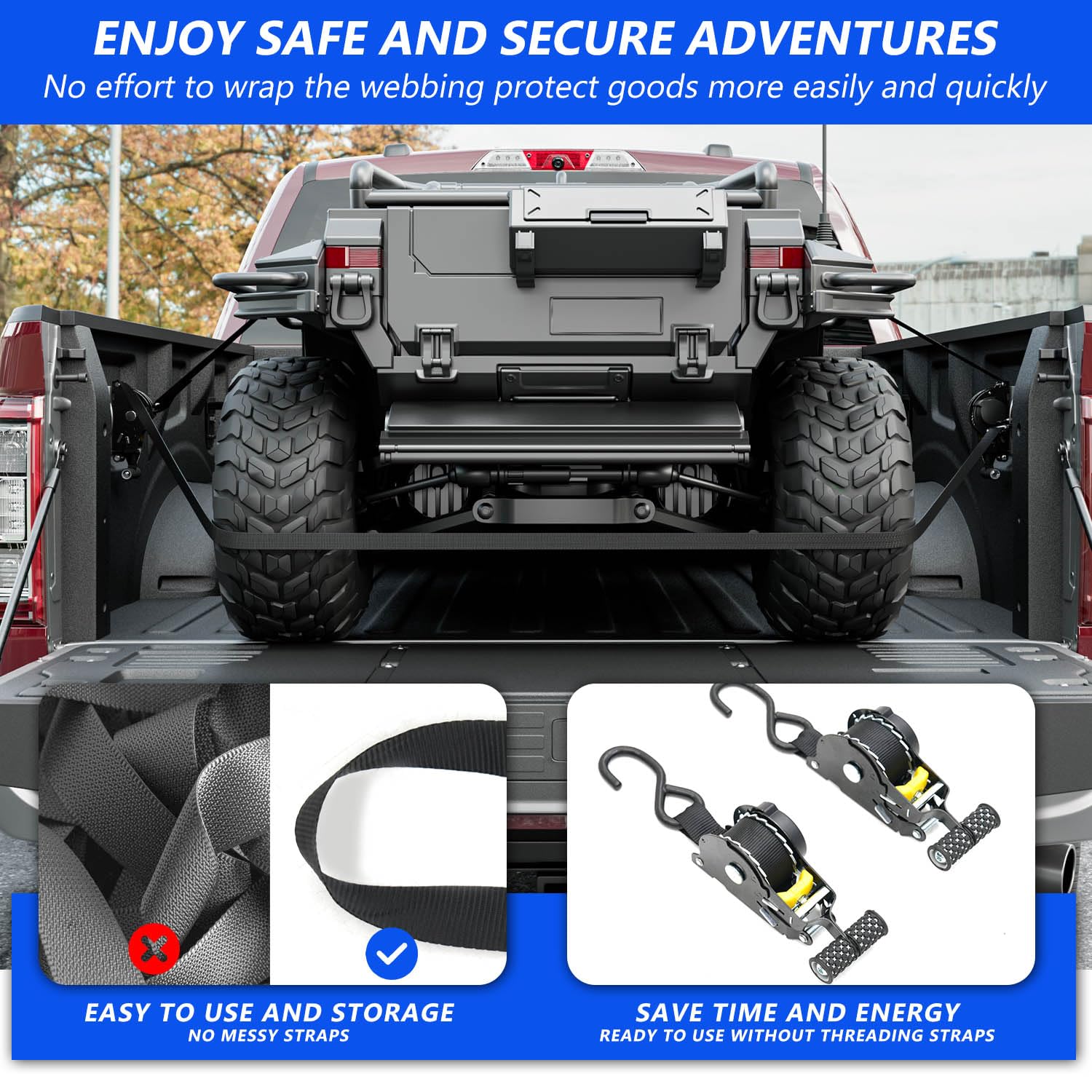 2PCS Retractable Ratchet Straps for 2015-2025 Ford F150 - Heavy Duty Tie Down Straps Replacement - Perfect for Truck Bed Cargo Securing & Transport Accessories