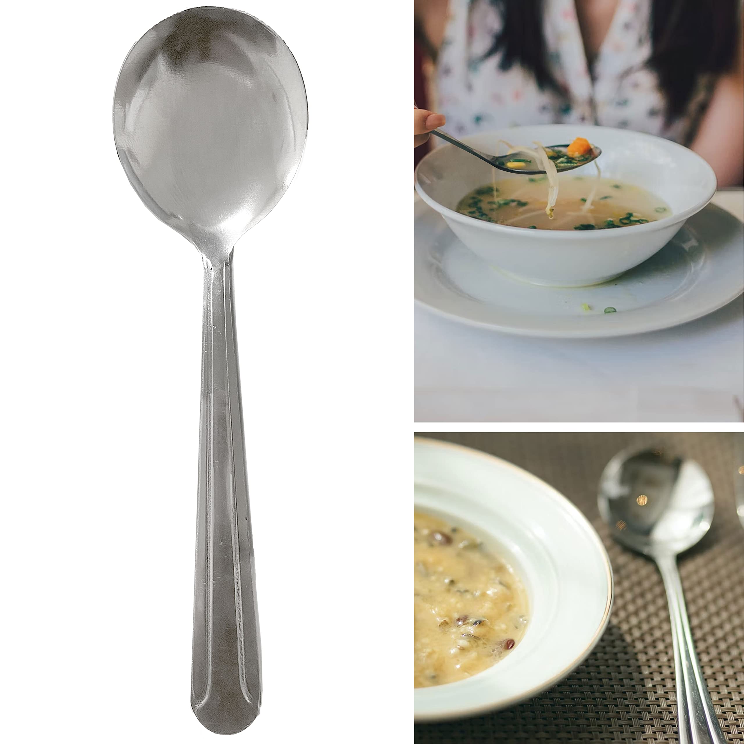 24-Piece Stainless Steel Bouillon Soup Spoons Set - Round Ice Cream Scoop & Kitchen Utensils for Soup, Dessert, and Serving - Perfect for Restaurants, Catering, and Home Use
