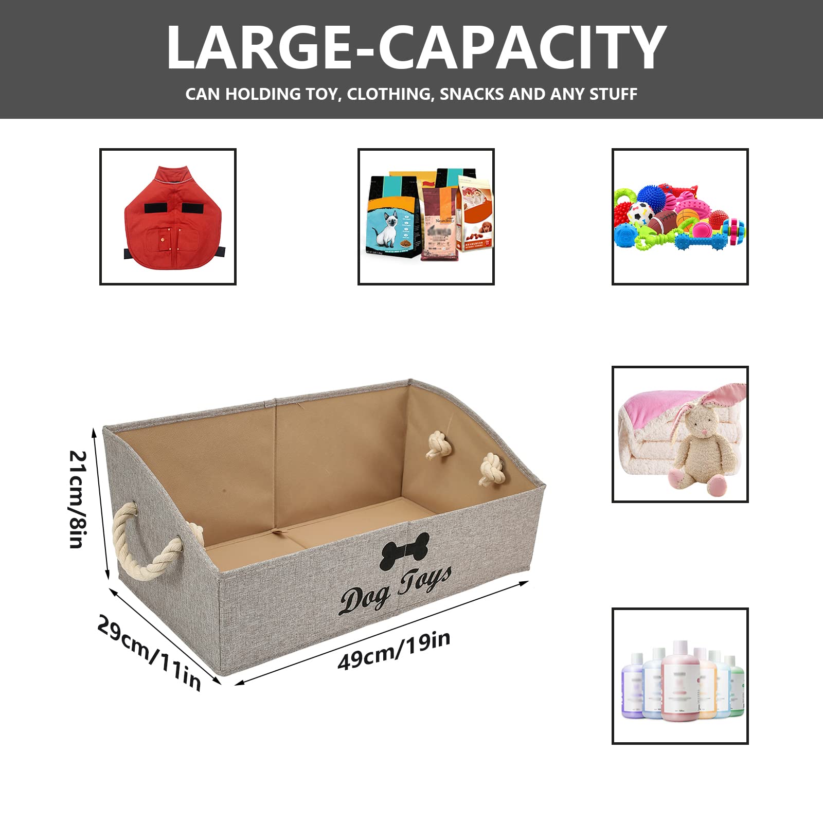 Morezi Large Dog Toy Storage Bin - Puppy Shallow Toy Basket for Living Room, Playroom & Closet - Light Brown Home Organization Solution for Pet Supplies & Chew Toys