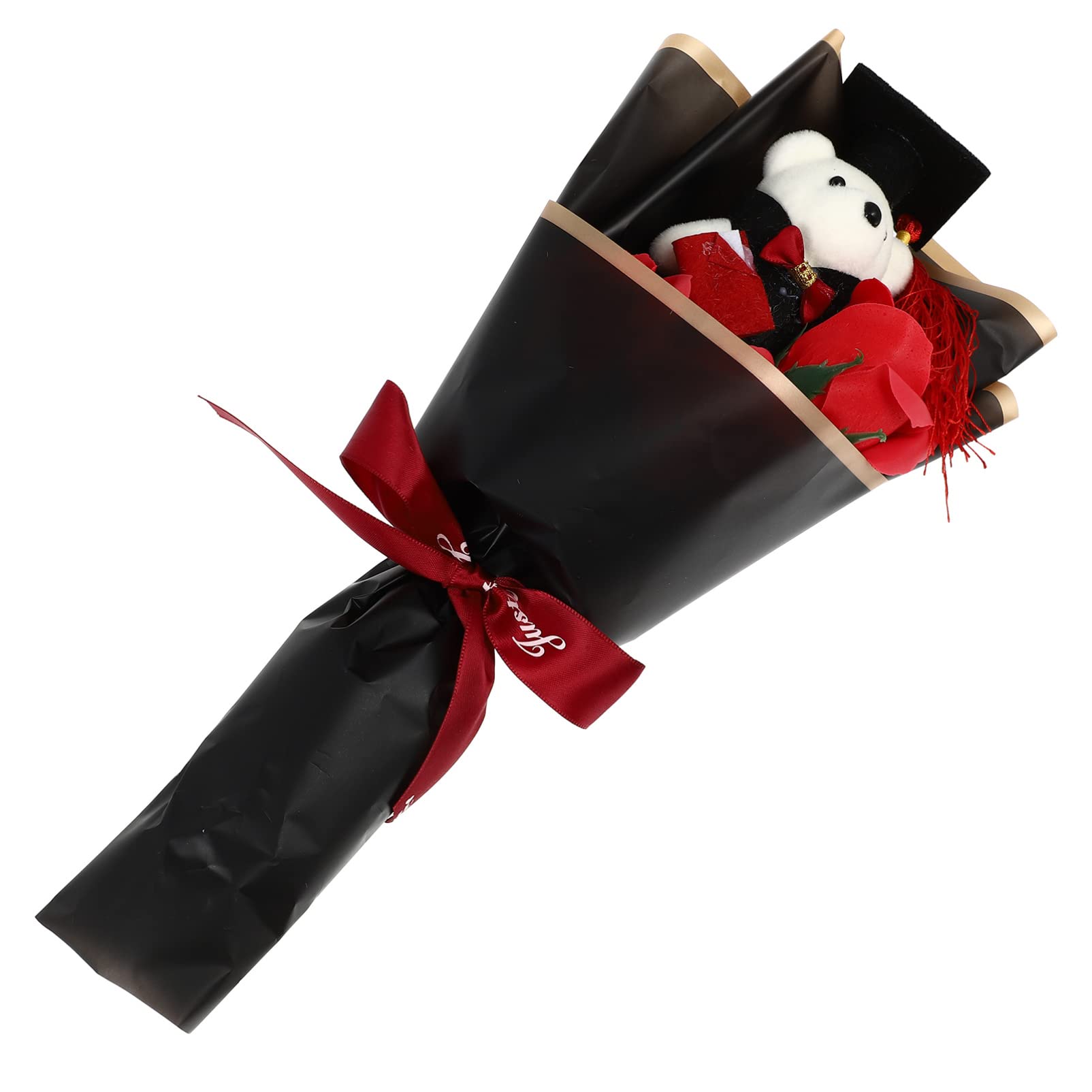 Alipis Graduation Bear Bouquet - Mini Plush Teddy Bear with Artificial Roses, Floral Arrangement for Graduation Gifts (Red) - Perfect for Graduation Ceremonies, Parties, and Decorations