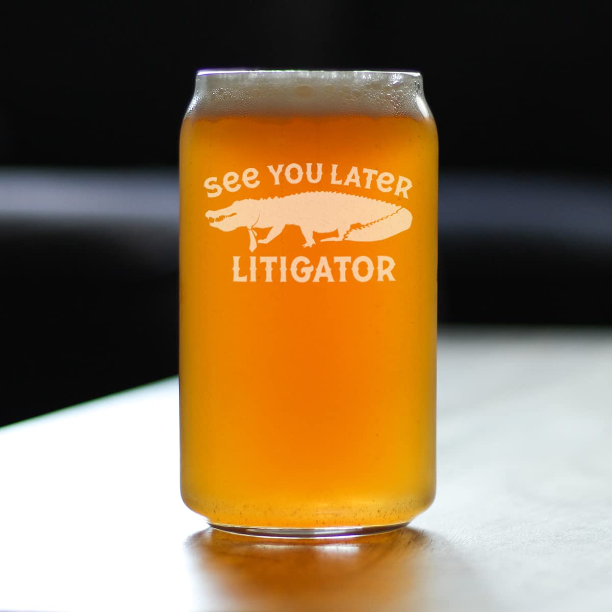 Funny Lawyer Gifts - See You Later Litigator Beer Can Pint Glass - 16 oz Humorous Law School Graduation Gift for Attorneys - Perfect for Office Parties & Legal Celebrations