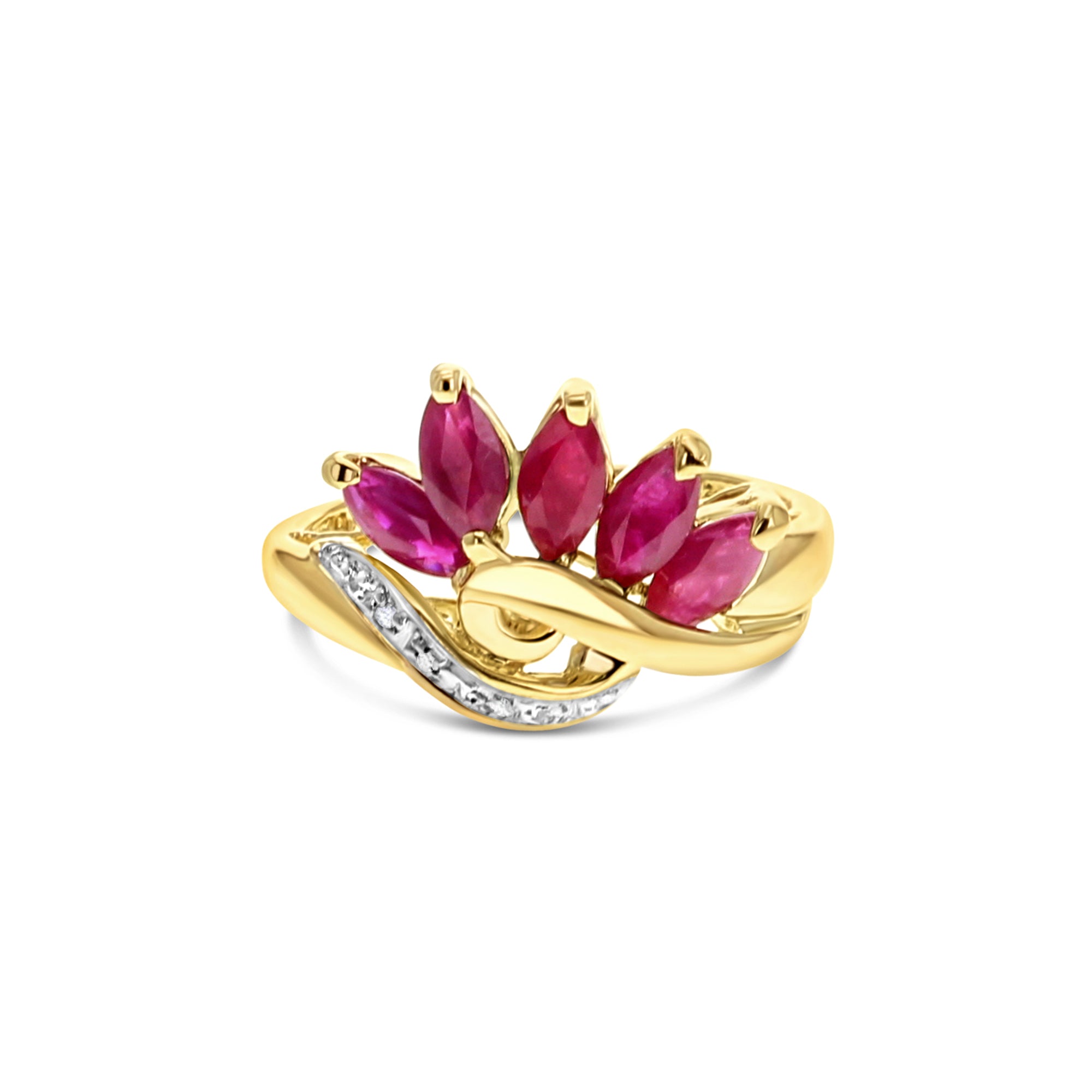 Exquisite Marquise Ruby and Diamond Ring in 14K Yellow Gold - Perfect for Engagement, Anniversary & Special Occasions