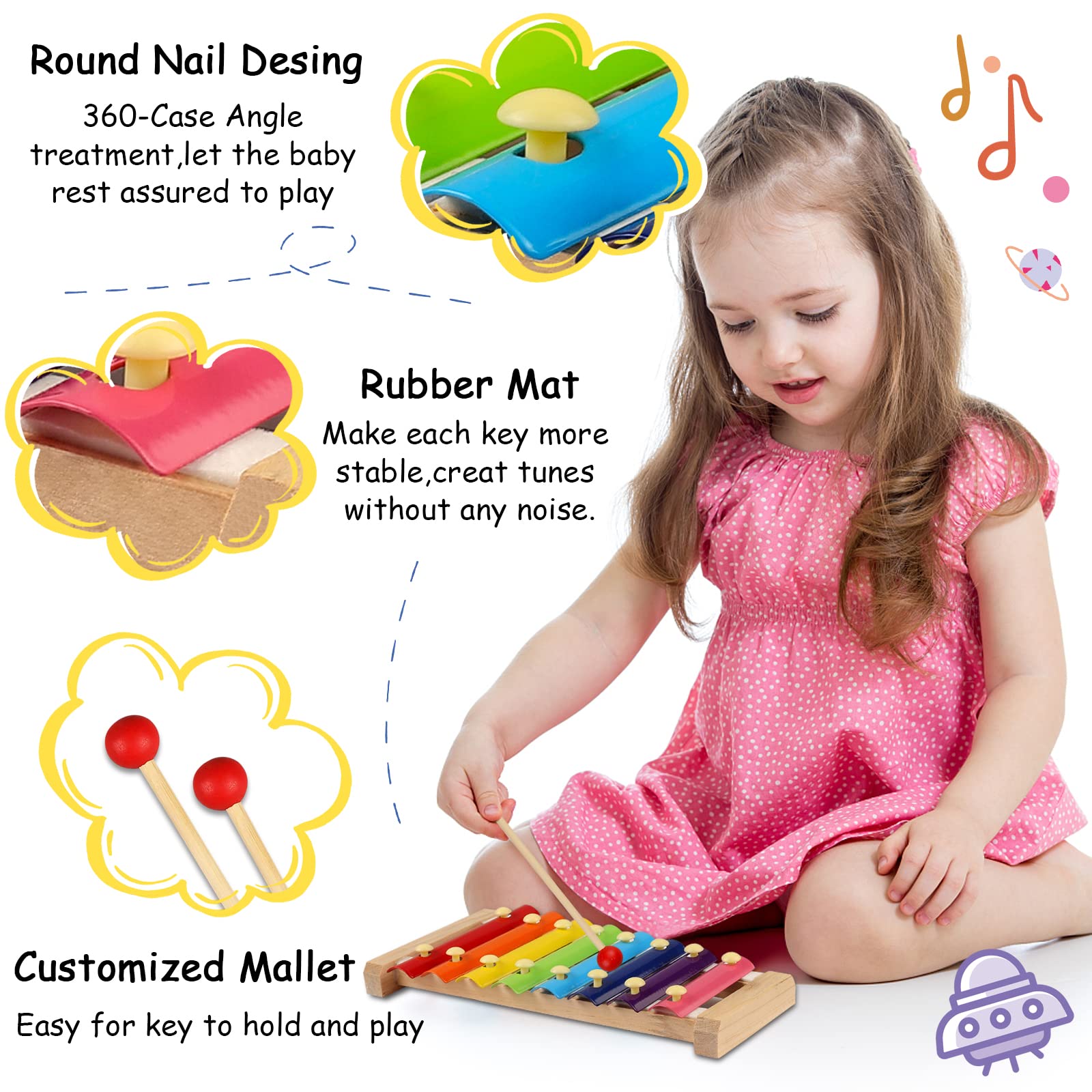LOOIKOOS Wooden Xylophone for Kids - 8-Note Educational Musical Toy with 2 Mallets | Preschool Learning Instrument for Toddlers & Babies | Perfect for Music Class, Birthday Gifts & Early Childhood Development