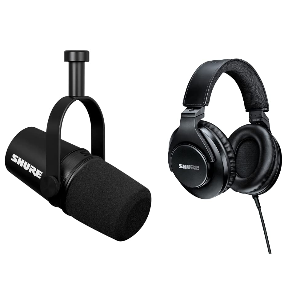 Shure MV7X XLR Podcast Microphone & SRH440A Professional Studio Headphones Bundle - Perfect for Podcasting, Voice Recording, and Audio Monitoring