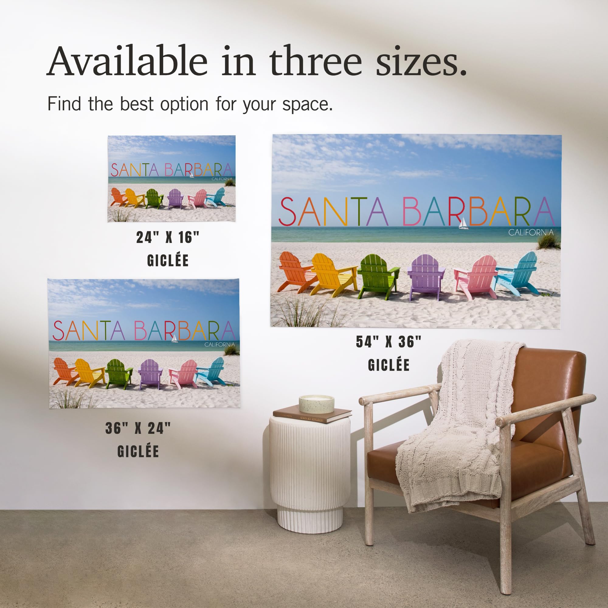 Lantern Press 16x24 Inch Giclee Art Print - Santa Barbara California Coastal Wall Decor with Vibrant Beach Chairs | Perfect for Living Room, Bedroom & Office Artwork