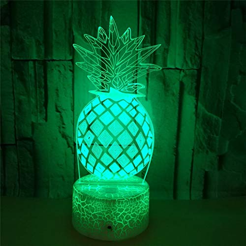 3D Pineapple Night Light LED Touch Lamp - 7 Color Changing Optical Illusion Table Lamp with Touch Switch for Kids Room, Bedside, Desk Decor - Perfect Gift for Christmas, Birthday, Home Decor & Children's Room