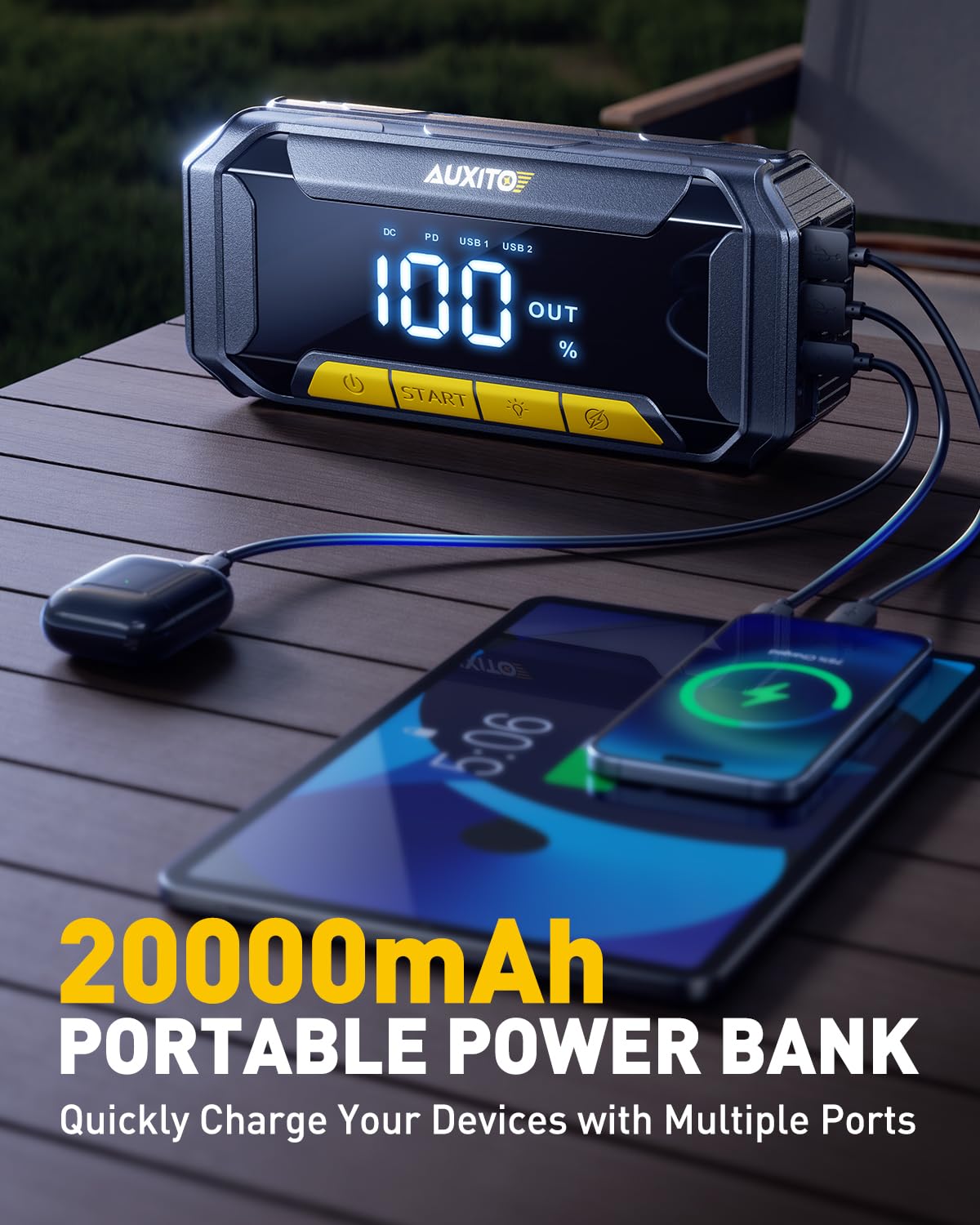 AUXITO 8000A 12V Car Battery Jump Starter with 60W Fast Charging & 160W DC Output - Portable Power Bank for Gas/Diesel Vehicles, 700LM Super Bright Flashlight - Emergency Roadside Assistance, Camping, Power Outages