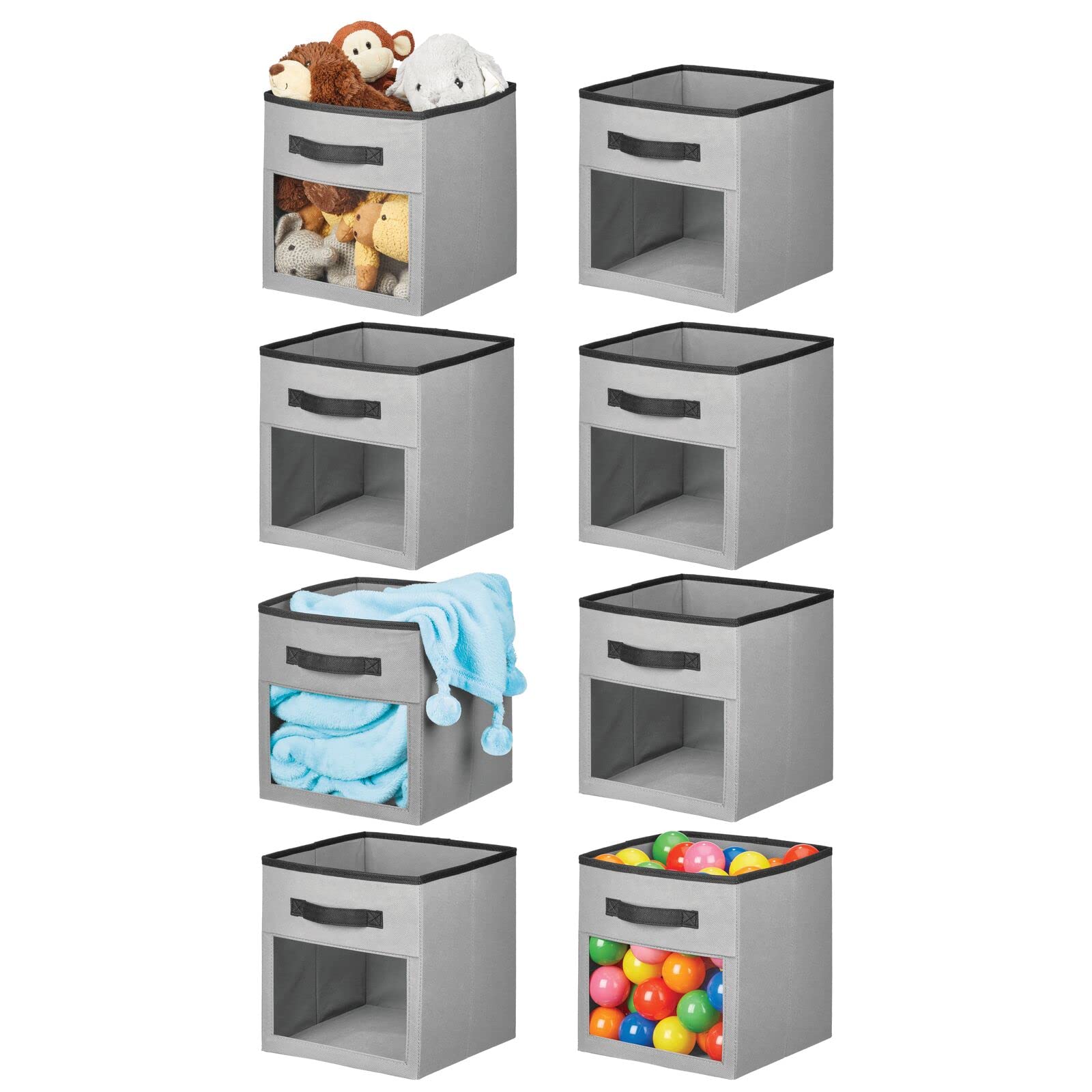 mDesign Fabric Storage Bins with Handles - 8 Pack Gray/Black Organizer Bins for Nursery, Playroom, Closet - Perfect for Toys, Clothes, Diapers & Bibs - Fits Cube Shelving Units - Jane Collection - Ideal for Home Organization & Kids' Room Storage