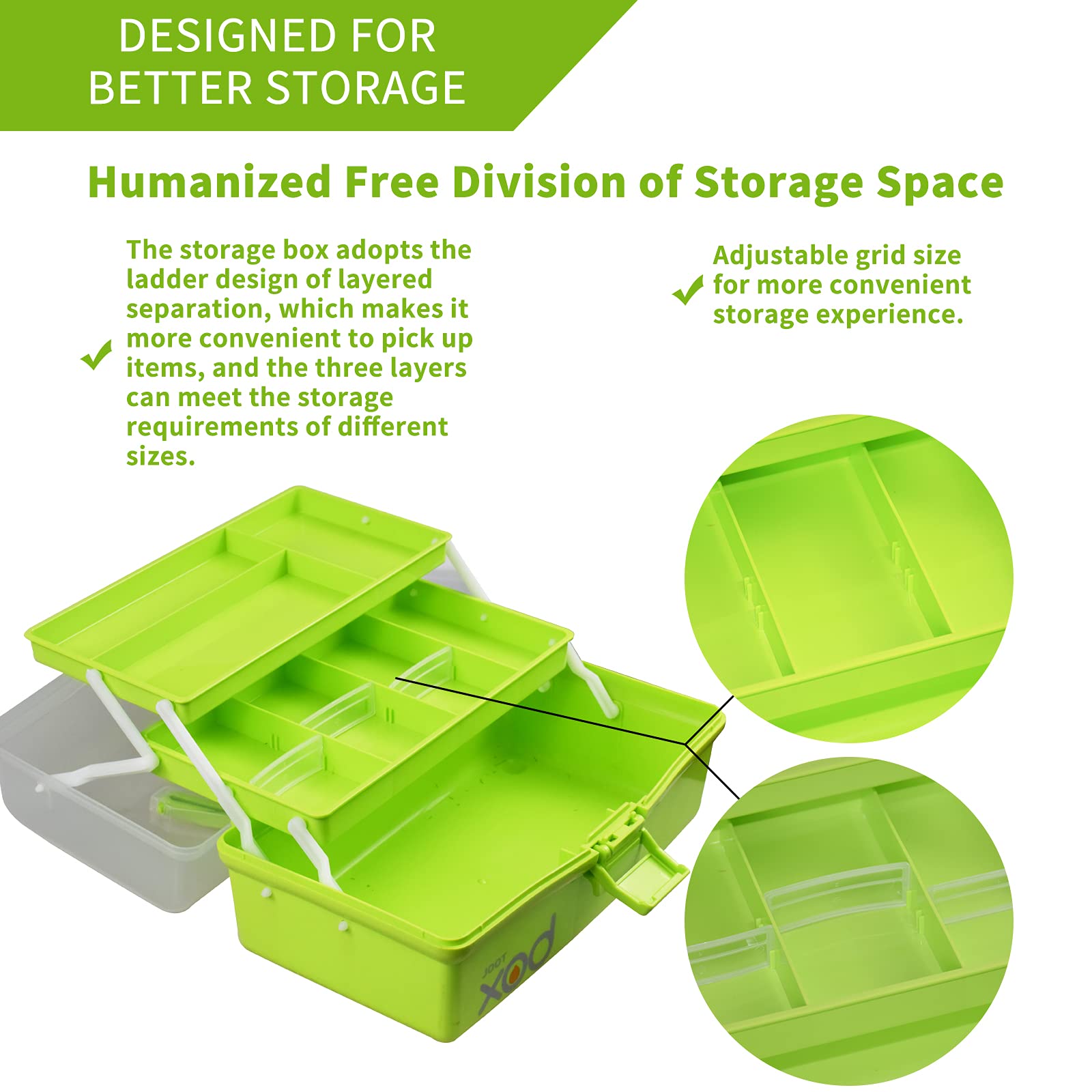 12in Three-Layer Multipurpose Storage Box - Foldable Organizer for Tools, Art Supplies, Sewing Kit, Medicine & First Aid with 2 Trays (Green) | Perfect for Home, Office, Craft Room & Emergency Preparedness