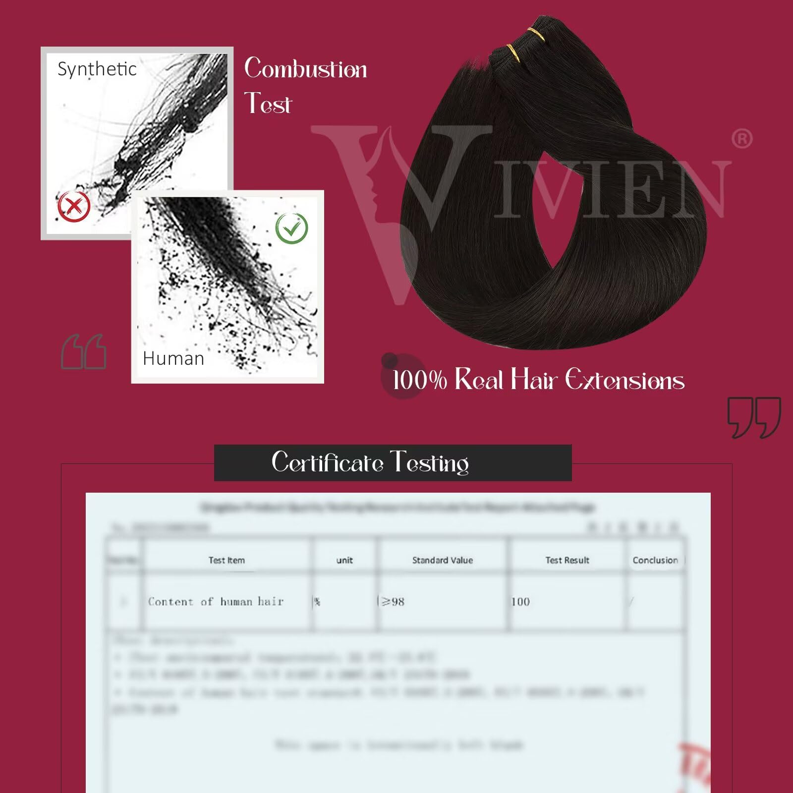Vivien Real Human Hair Extensions 18 Inch Dark Brown Straight Sew-In Weft 100G for Women - Full Head Thick Natural Hair for Daily Styling & Special Occasions