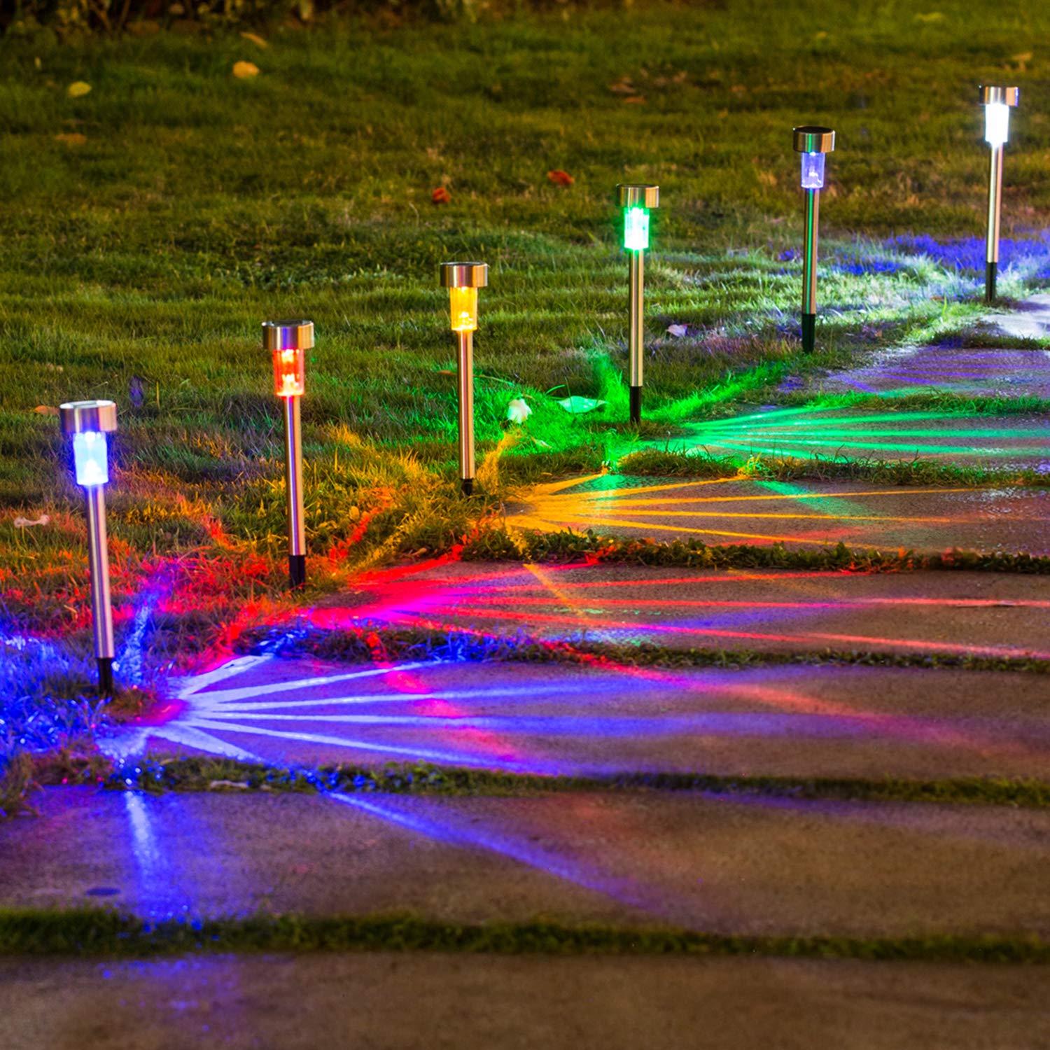 12 Pack Solar Powered Outdoor Garden Lights - Waterproof Stainless Steel Pathway Lighting for Lawn, Patio & Landscape (6 Color Options) - Perfect for Driveway, Walkway & Backyard Decoration