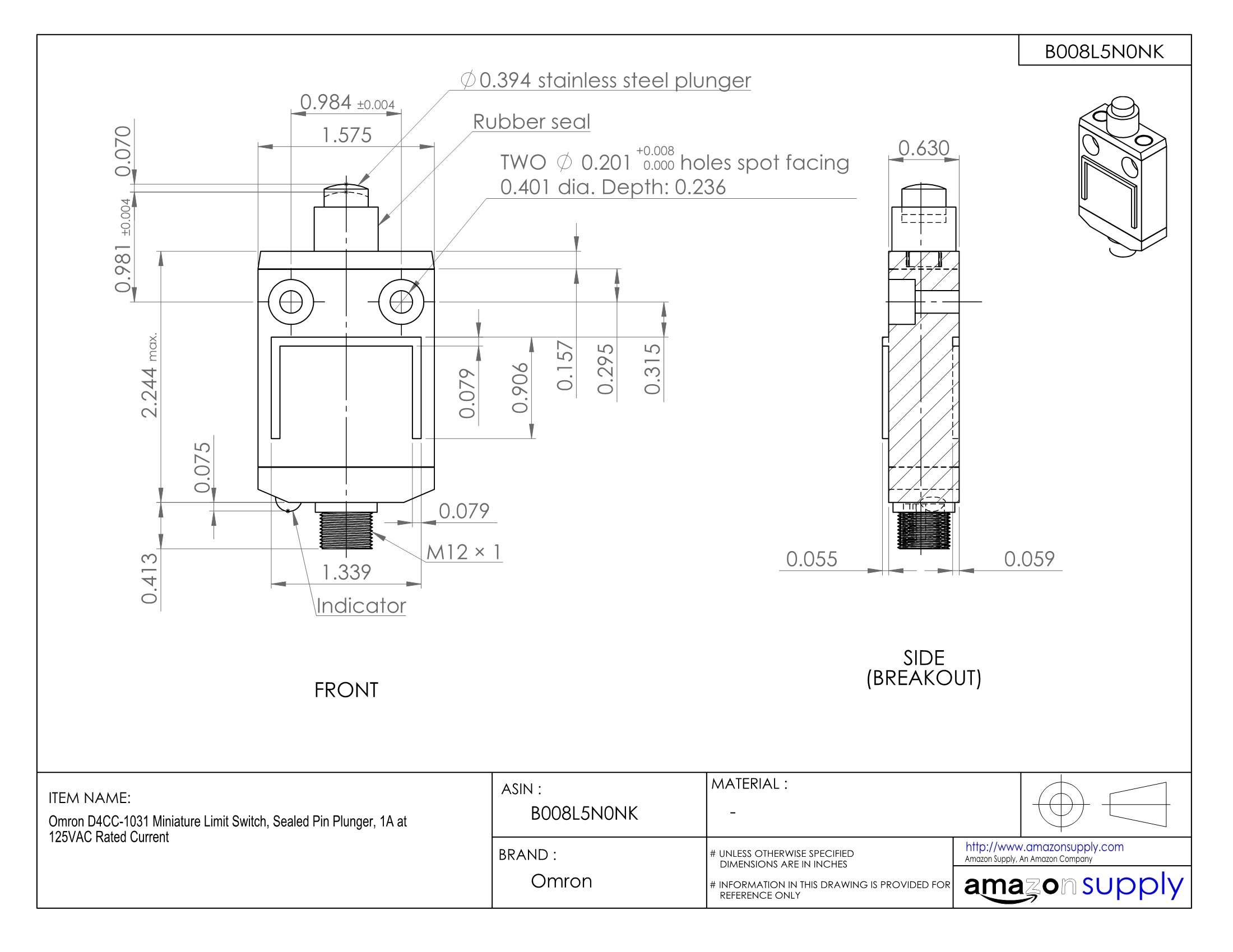 OMRON D4CC-1031 Micro Limit Switch - Compact Size, High Precision, Durable for Industrial Automation & Robotics Applications
