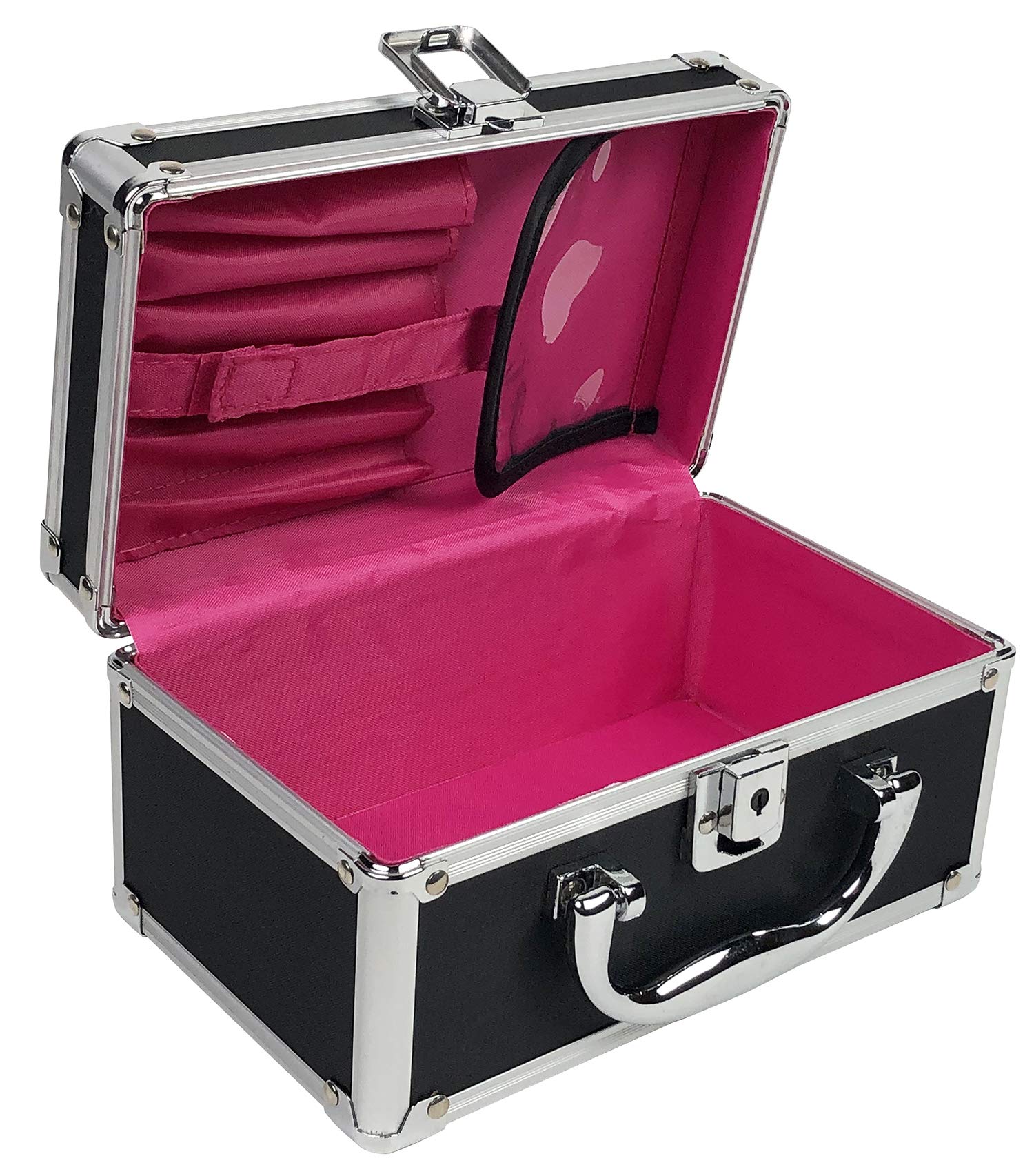 Vaultz Locking Mini Makeup Artist Case - Secure Travel Cosmetic Organizer with Key Lock, Black (VZ03741) | Perfect for Travel, Salon Professionals & Home Storage