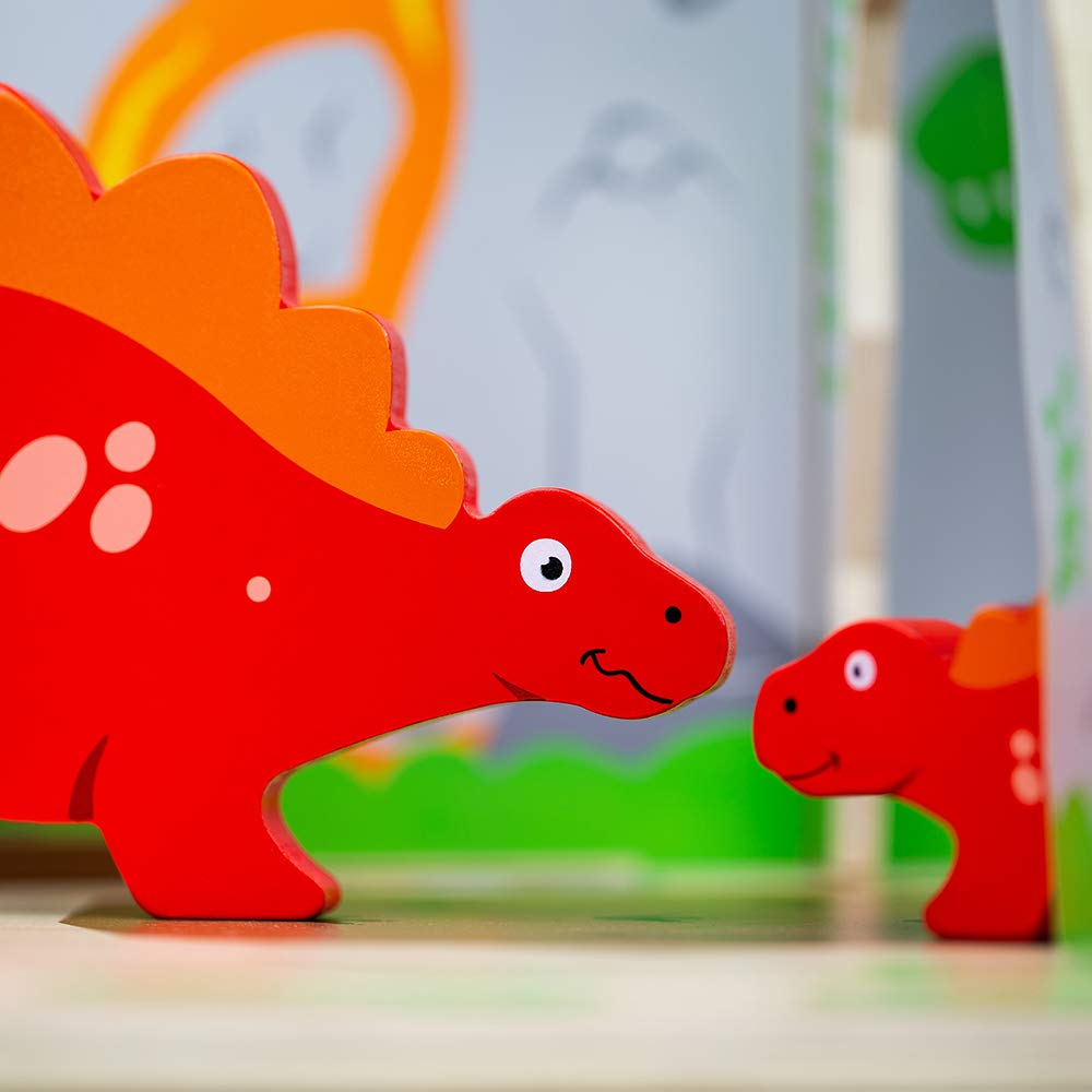 Bigjigs Toys Wooden Dinosaur Island Playset - Complete Prehistoric Toy Set with Volcano & Trees for Kids, Educational STEM Learning & Imaginative Play
