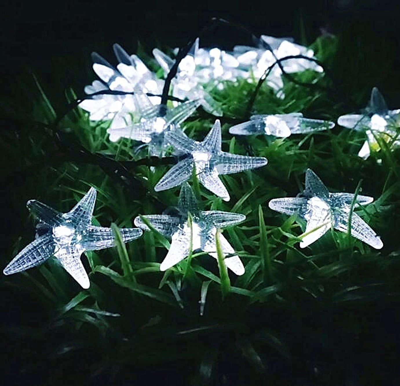 Solar Powered Starfish String Lights - 23FT Waterproof 50LED Outdoor Fairy Lights with 8 Lighting Modes for Garden, Patio, Wedding, Christmas Decor (White) | Perfect for Backyard, Poolside & Holiday Party Lighting