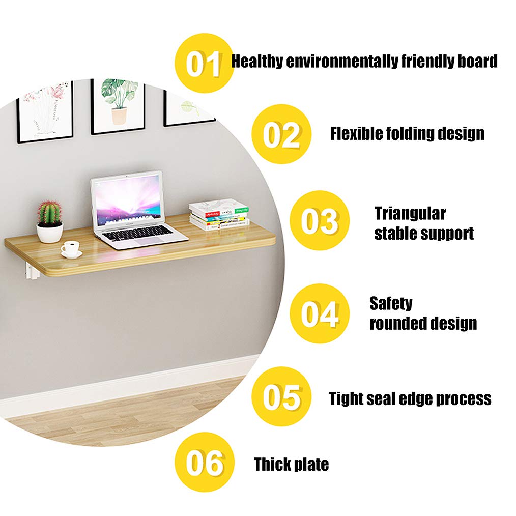 Floating Drop-Leaf Folding Desk - Space Saving Wall Mounted Hanging Table for Kitchen, Study, Bedroom, Bathroom, Office or Balcony - Perfect for Small Apartments, Dorms & Tiny Homes