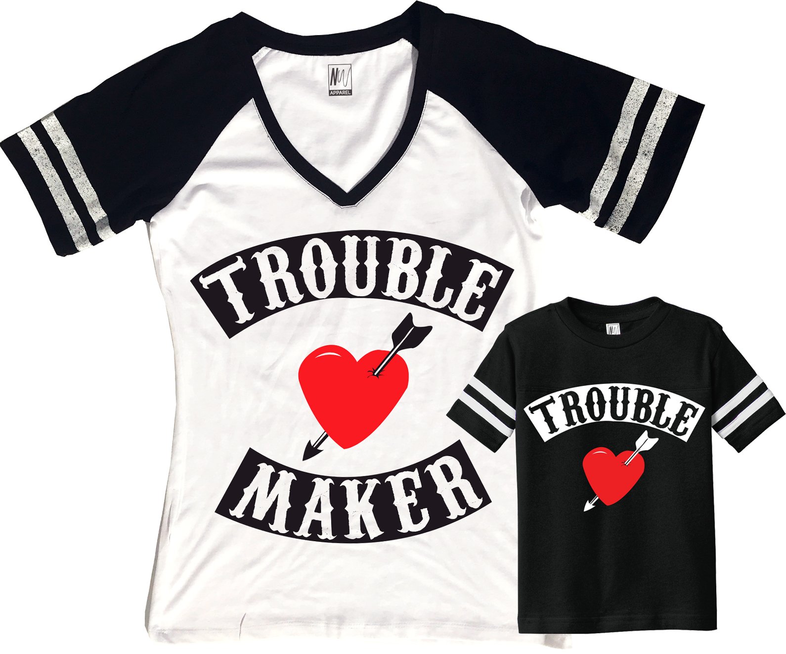 Funny Trouble Maker Mom & Baby Boy Matching T-Shirt Set - White Cotton Outfit for Mother & Son - Perfect for Family Photos, Holidays & Matching Outfits