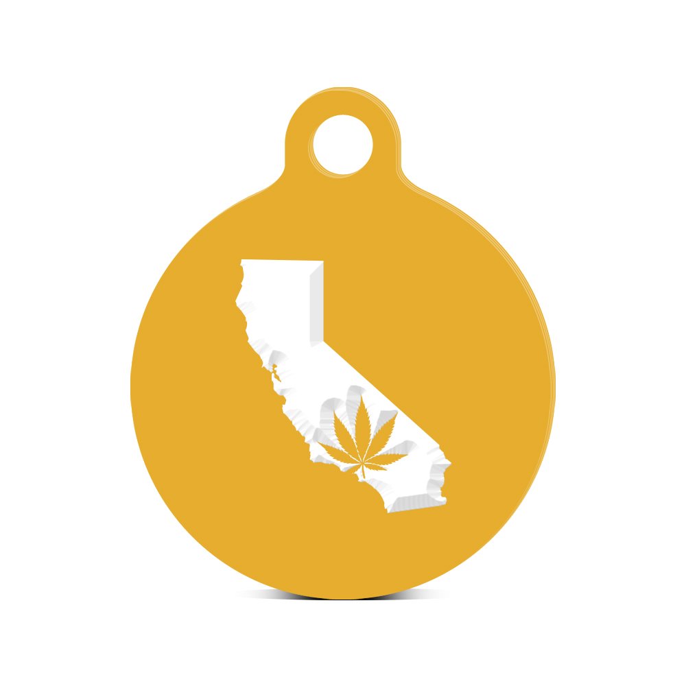 California Medical Marijuana Round Keychain with Engraved Bud Gold Design - Perfect for Cannabis Enthusiasts & Gift Giving