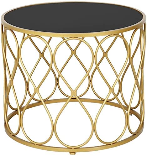 Modern Round Black Tempered Glass Coffee Table with Gold Iron Frame - Stylish Side Table for Living Room, Office & Dining Area | Perfect for Small Spaces, Home Decor & Entertaining Guests
