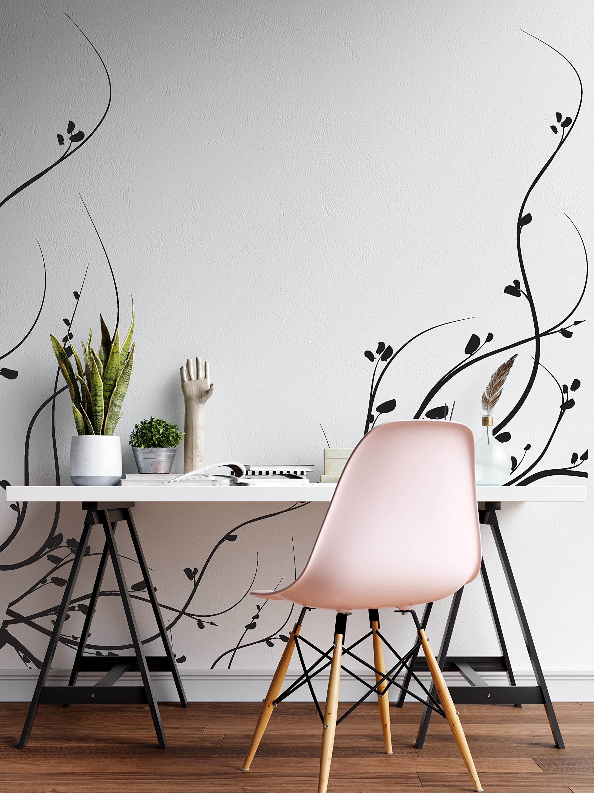 Floral Vine Wall Decal Stickers - Set of 4 Botanical Wall Art for Bedroom, Nursery & Bathroom Decor - Peel and Stick Removable Wall Decor for Home & Office