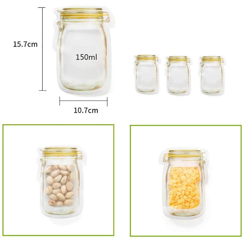 100-Pack Reusable Mason Jar Zipper Bags - Airtight Food Storage Bags for Snacks, Candy, Nuts & Cookies | BPA-Free Kitchen Organizer | Perfect for Meal Prep, Picnics & Pantry Organization