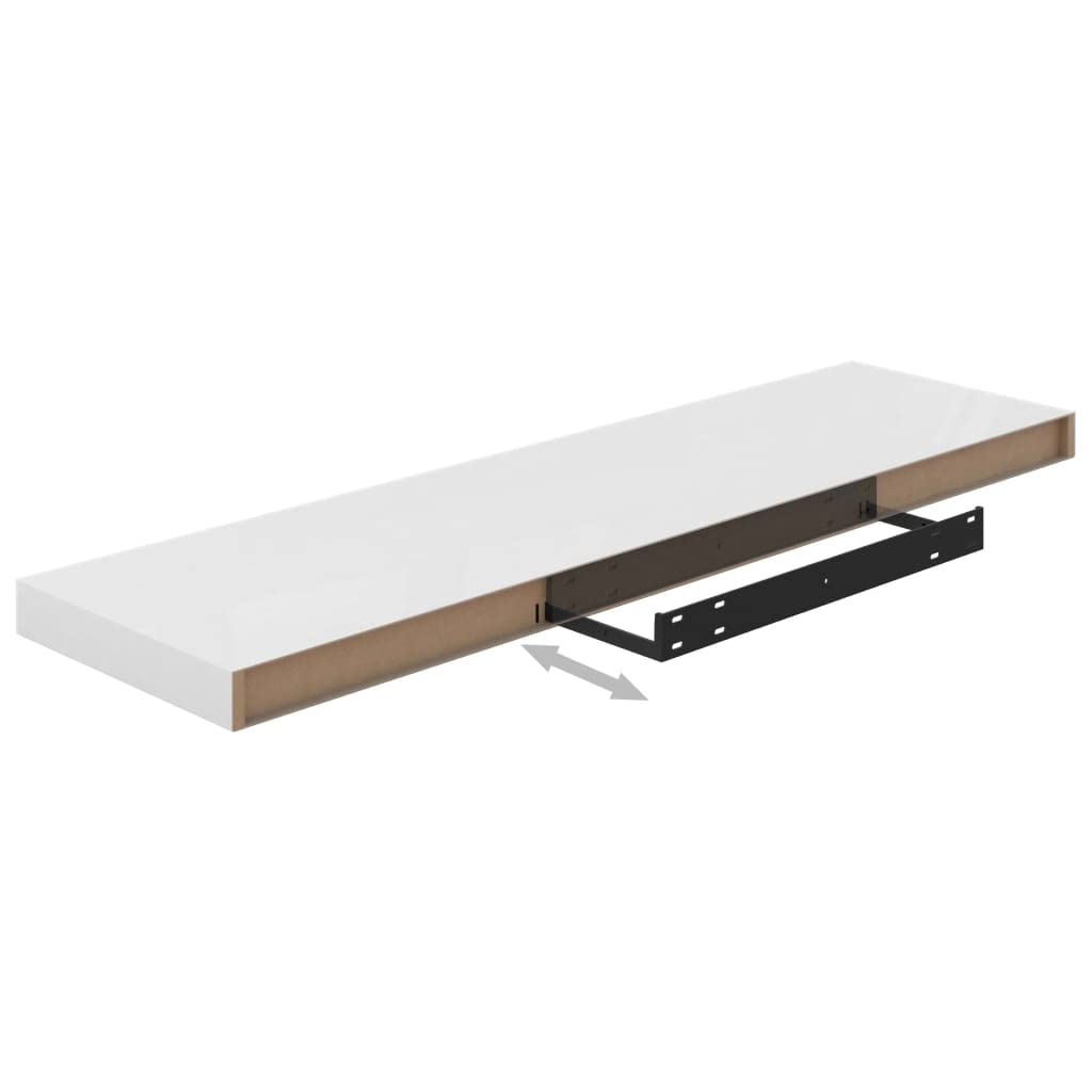 CHARMMA 323755 Floating Wall Shelves Set of 2 - High Gloss White MDF Shelves (35.4