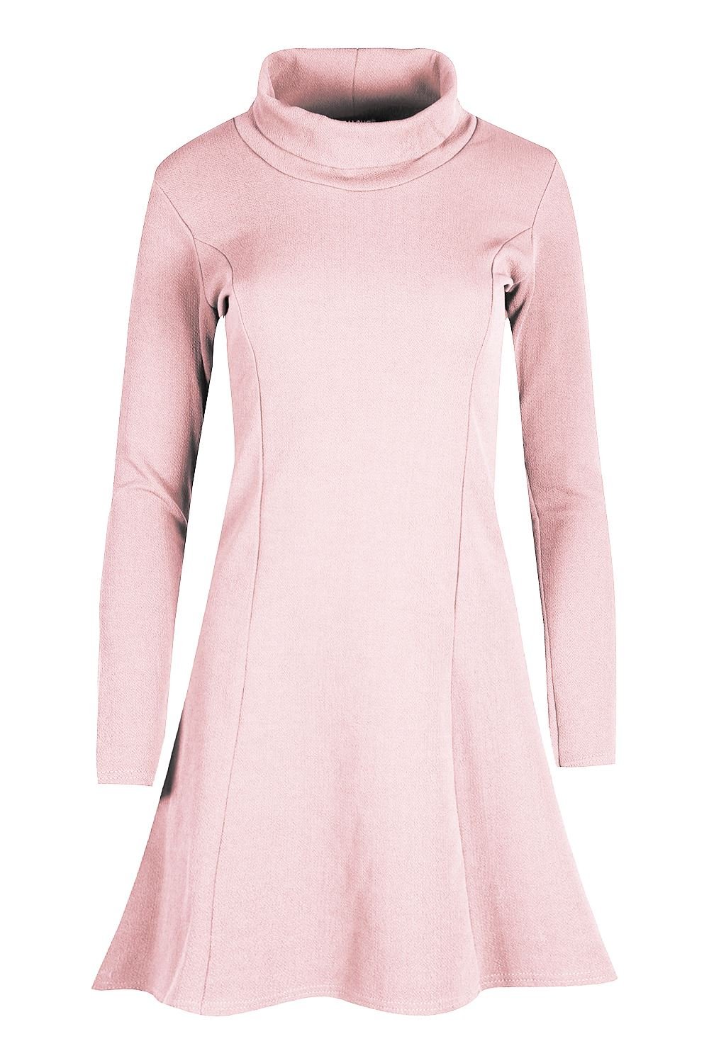 Oops Outlet Women's Cowl Neck Flared Textured Crepe Dress - Elegant Swing Skater Midi Dress for Casual Wear, Office, Date Night & Special Occasions