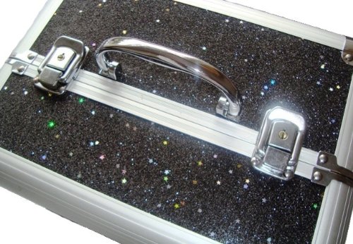 Sparkly Glitter Aluminum Makeup Vanity Case - Portable Cosmetic Organizer for Beauty & Nail Supplies (Black) | Perfect for Travel, Home & Salon Use