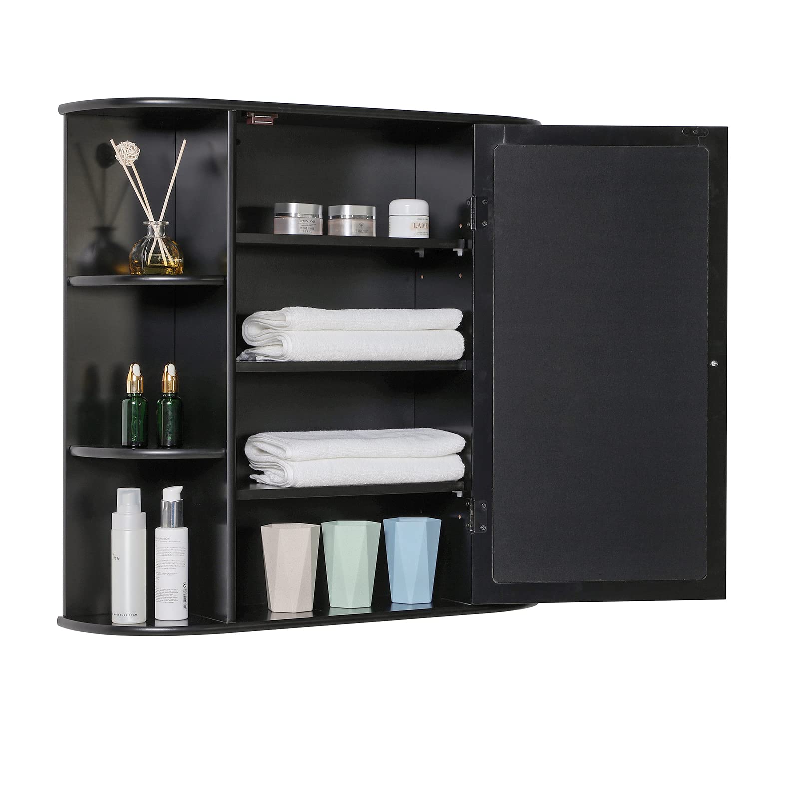 Iwell Bathroom Medicine Cabinet with Mirror - Wall Mounted Vanity Storage Organizer for Small Spaces, Black - Perfect for Bathroom, Bedroom, or Entryway Organization
