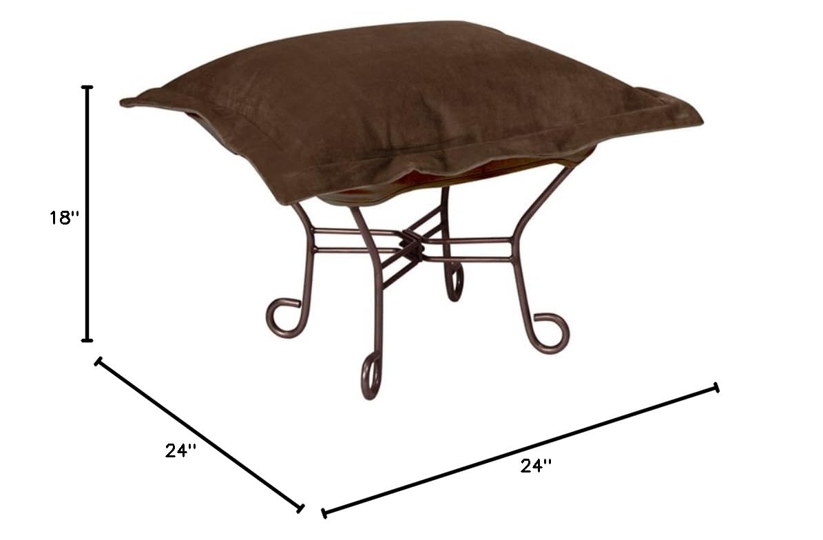 Howard Elliott Scroll Puff Ottoman Chair with Removable Cover - Multipurpose Footstool & Footrest with Durable Titanium Frame - Perfect for Camping, Patio, Living Room & Outdoor Use - Bella Chocolate Color