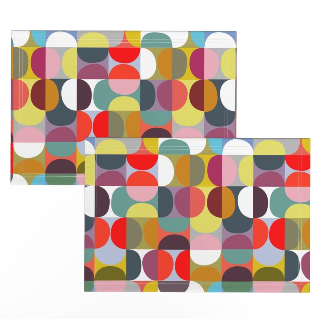 Premium Linen Cotton Canvas Placemats Set of 2 - Midcentury Modern Abstract Vintage Fruit Print Table Mats for Dining Room Decor & Kitchen Table Setting