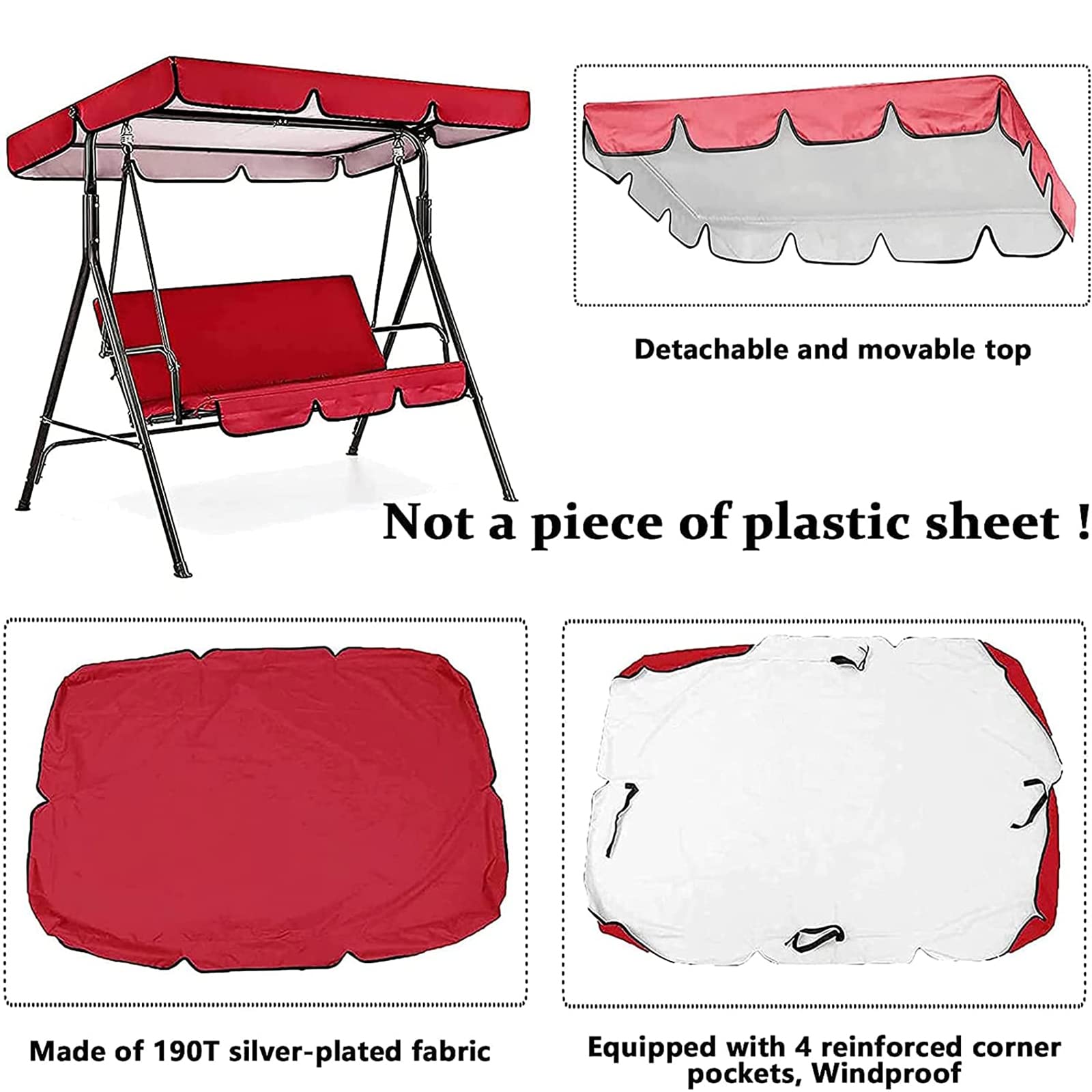 Waterproof Patio Swing Canopy Cover & Cushion Cover Set - Outdoor Swing Seat Protection for Porch, Yard, Garden - Sunshade Top Replacement for All-Weather Use