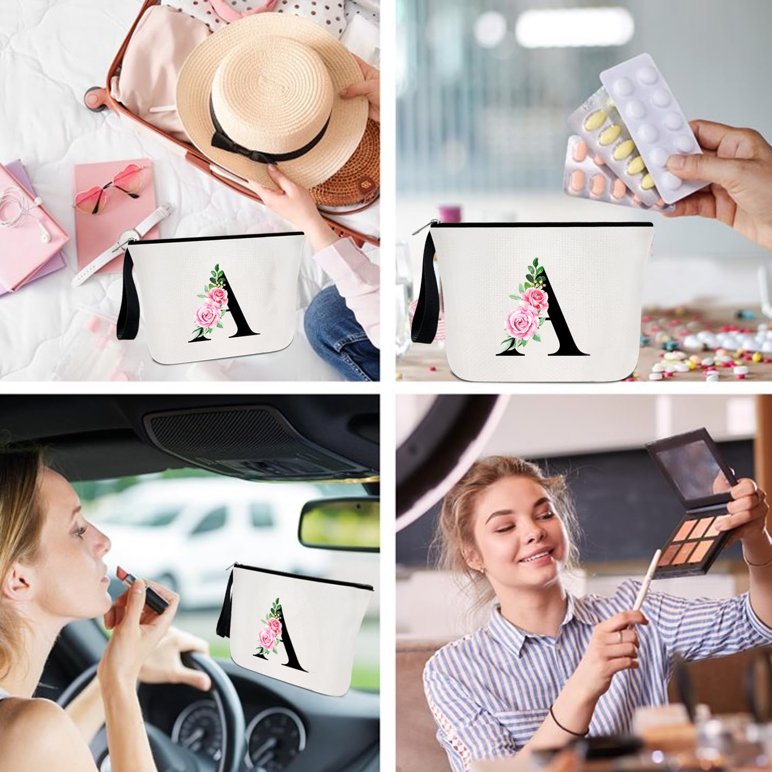 Personalized Monogram Makeup Bag for Women - Custom Initial Cosmetic & Toiletry Pouch - Perfect Gift for Mom, Birthday & Mother's Day - Ideal for Travel, Gym & Daily Beauty Essentials