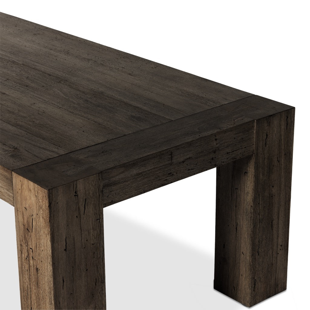 Abaso Rustic Wormwood Oak Dining Table - Solid Wood Farmhouse Style for Kitchen, Dining Room & Outdoor Patio