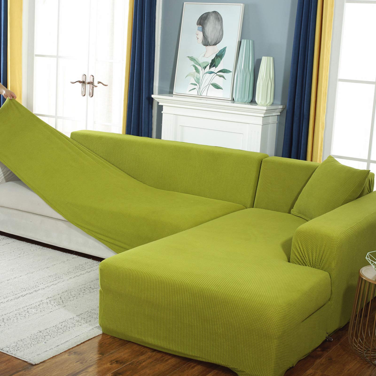 QTQHOME Thickened Stretch Sofa Slipcovers - Solid Color Velvet Elastic Corner Couch Covers, Universal Fit for 4-Seater Sofas (235-300cm/93-118inch) - Perfect for Living Room Decor & Furniture Protection