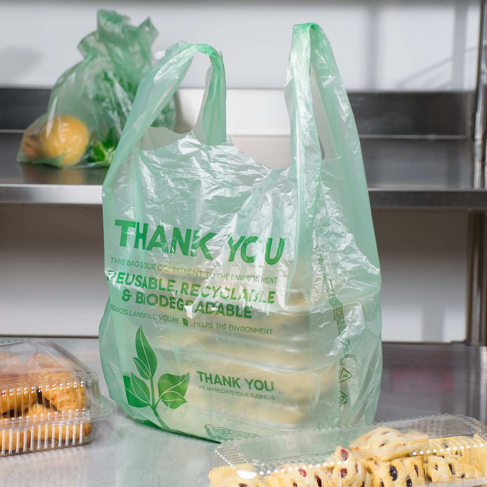 Eco-Friendly Biodegradable Shopping Bags - 500 Count Green Plastic Bags for Grocery, Retail & Takeout - 22