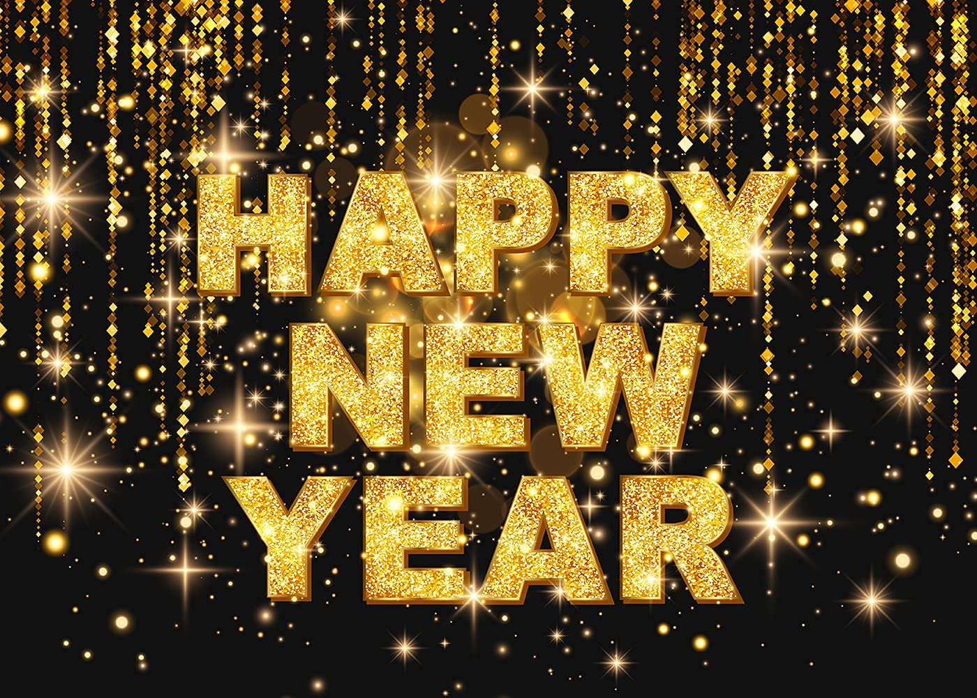 Black and Gold Happy New Year Backdrop - 7x5FT Photography Background for New Year's Eve Party, Birthday, Christmas Decorations - Photo Booth Props & Family Banner (PCK149) | Perfect for Home Celebrations, Office Parties & Social Media Photos
