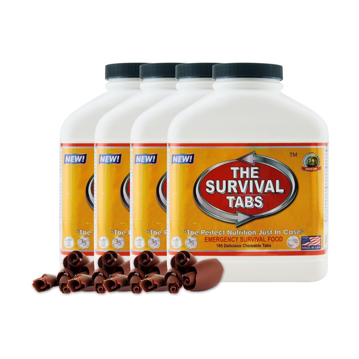 Emergency Survival Food - 4 Bottles Chocolate Flavored 720 Tablets | Long Shelf Life for Camping, Hiking & Disaster Preparedness