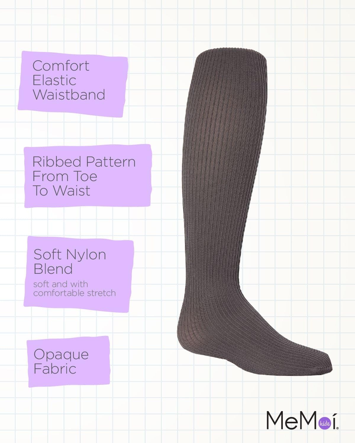MeMoi Girls Ribbed Tights - Soft & Stretchy Kids Tights for School, Dance & Play | Comfortable Children's Tights Collection