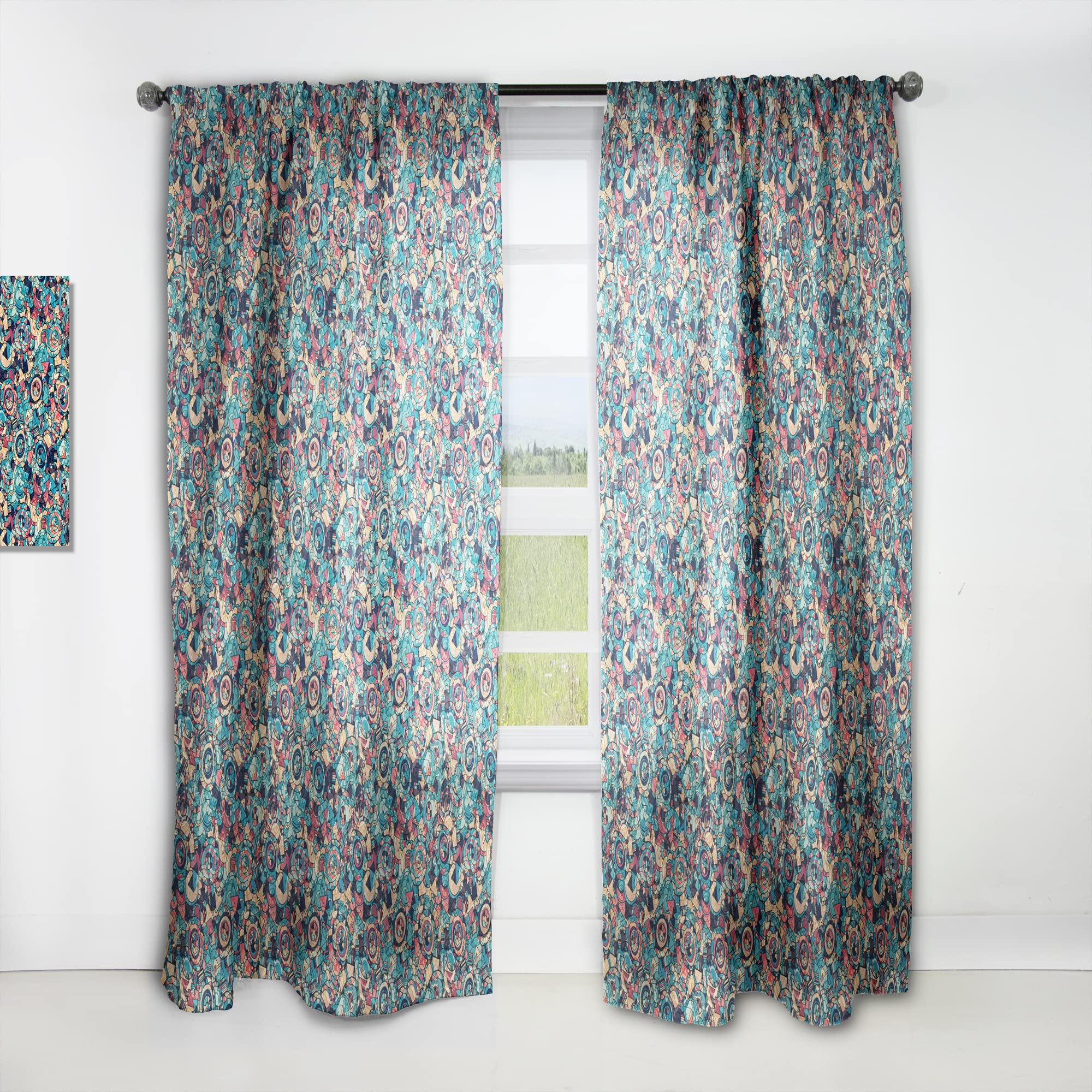 DesignQ Geometric Hand Drawn Thermal Insulated Curtains - Single Panel 52x90 Inches for Bedroom & Living Room - Perfect for Home Decor, Noise Reduction and Energy Efficiency