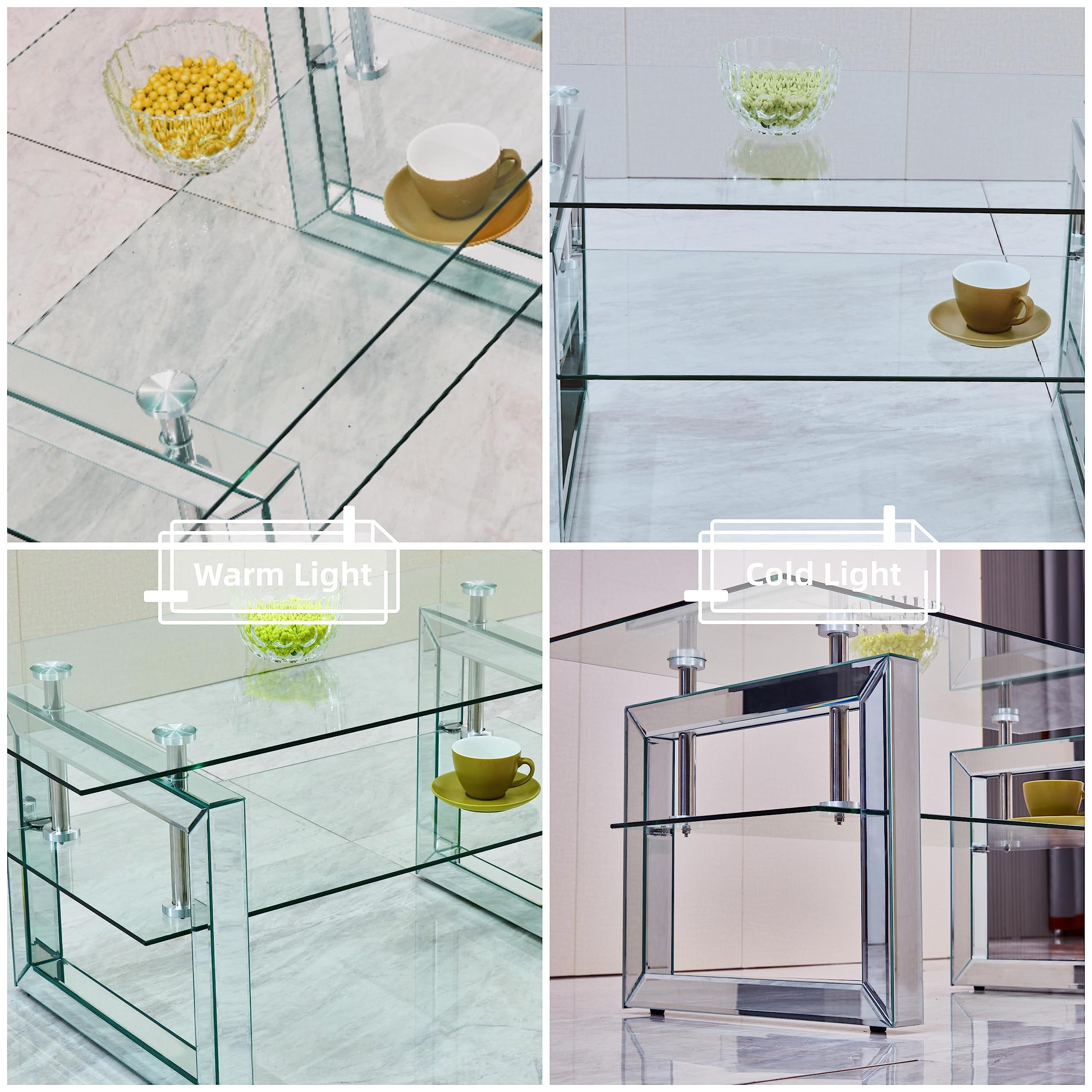 Modern Rectangular Mirrored Glass Coffee Table with Tempered Glass Top & Sturdy Steel Frame - Stylish Living Room Furniture for Home Decor, Entertaining Guests & Small Space Solutions