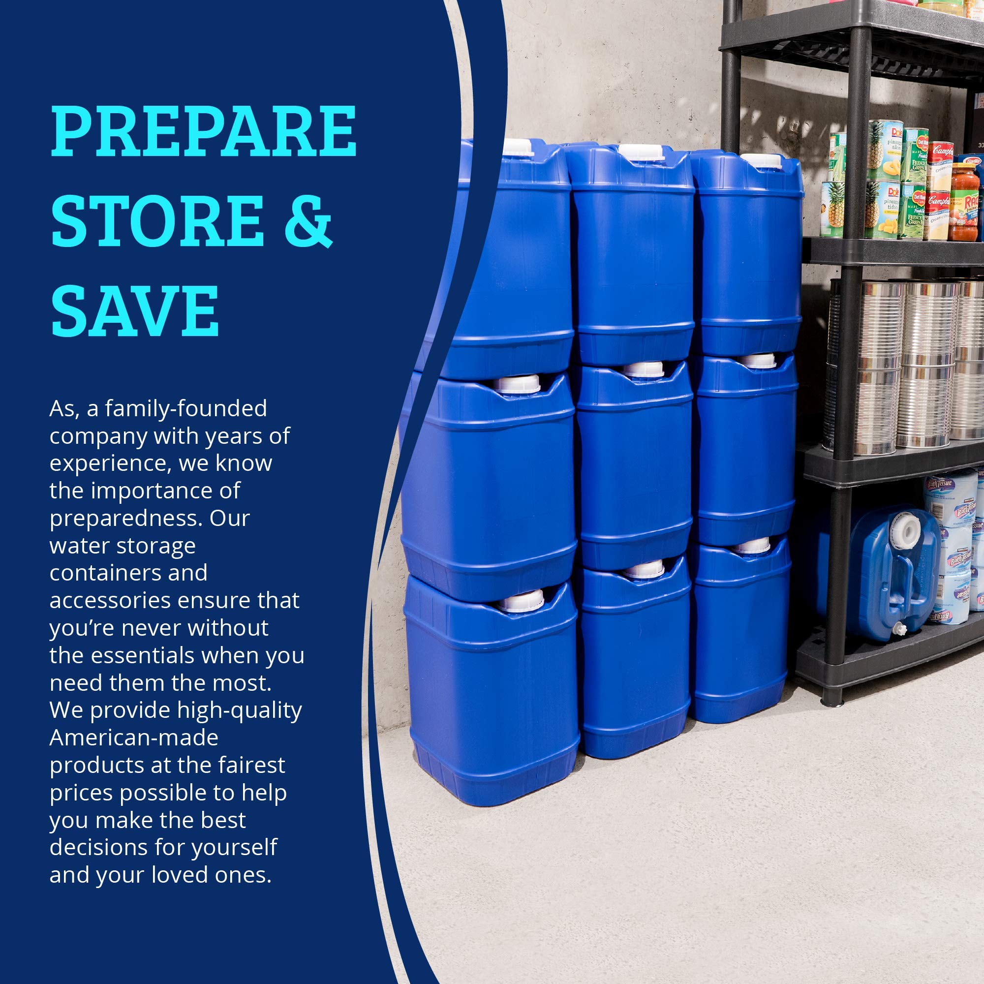 5-Gallon Stackable Water Storage Containers - Emergency Water Supply for Camping, Hiking, Hurricane & Disaster Preparedness - BPA Free, Leak Proof (Set of 8, Total 40 Gallons) - Perfect for Outdoor Adventures, Emergency Kits & Home Storage