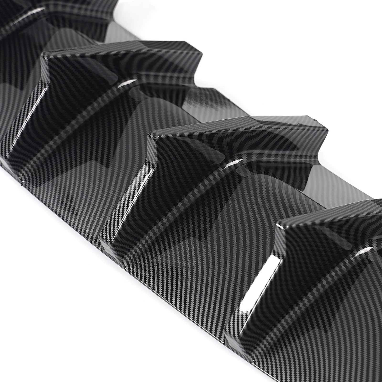 IKON MOTORSPORTS V2 Style Rear Bumper Diffuser - Carbon Fiber Print PP Lip Shark Fins for 2015-2023 Dodge Charger | Aggressive Styling Upgrade for Street Racing & Car Shows
