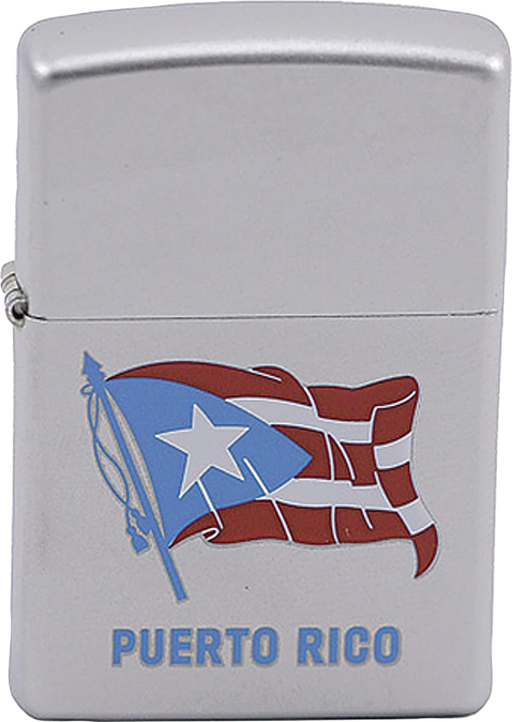 Zippo Windproof Lighter with Puerto Rico Flag Design - Satin Chrome Finish #Z197 - Perfect for Outdoor Adventures, Camping & Collectors