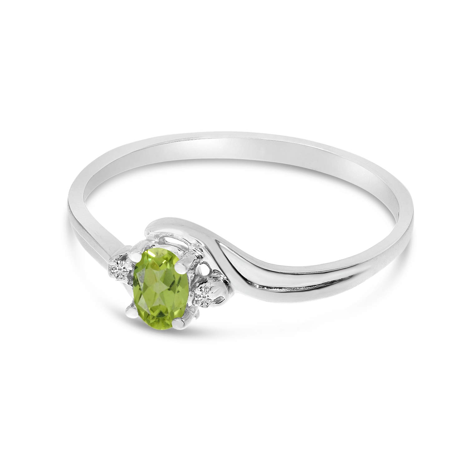 14K White Gold Oval Peridot and Diamond Ring for Women - Elegant Birthstone Jewelry Gift for Engagement, Anniversary & Special Occasions