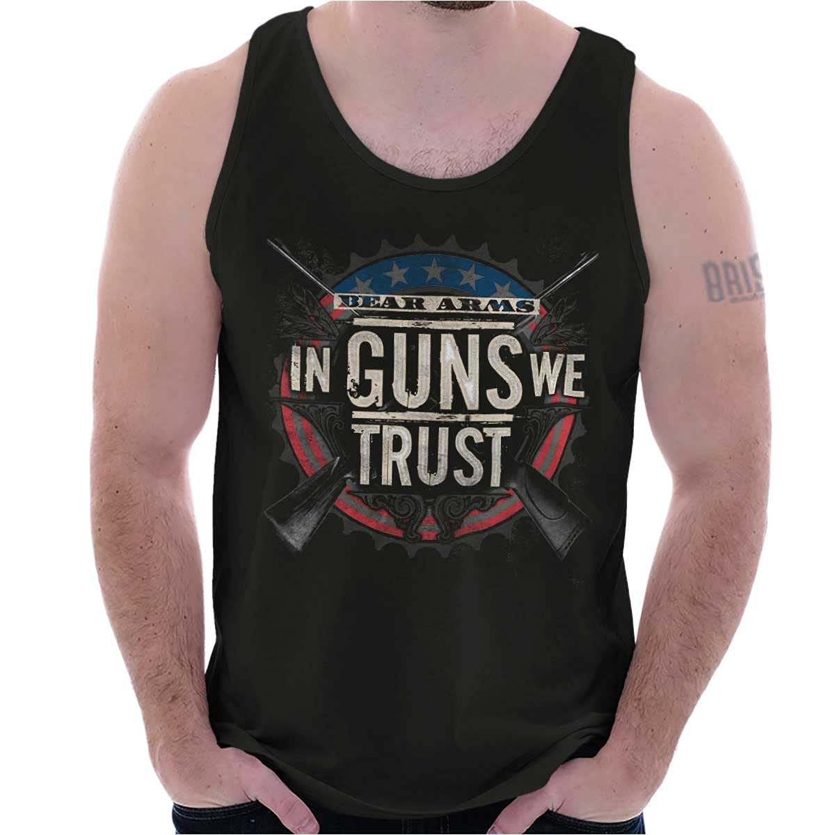 Brisco Brands 'Arms We Trust' 2nd Amendment Tank Top - Patriotic Political T-Shirt for Men & Women - Perfect for Gun Rights Rallies, Freedom Events & Conservative Gatherings